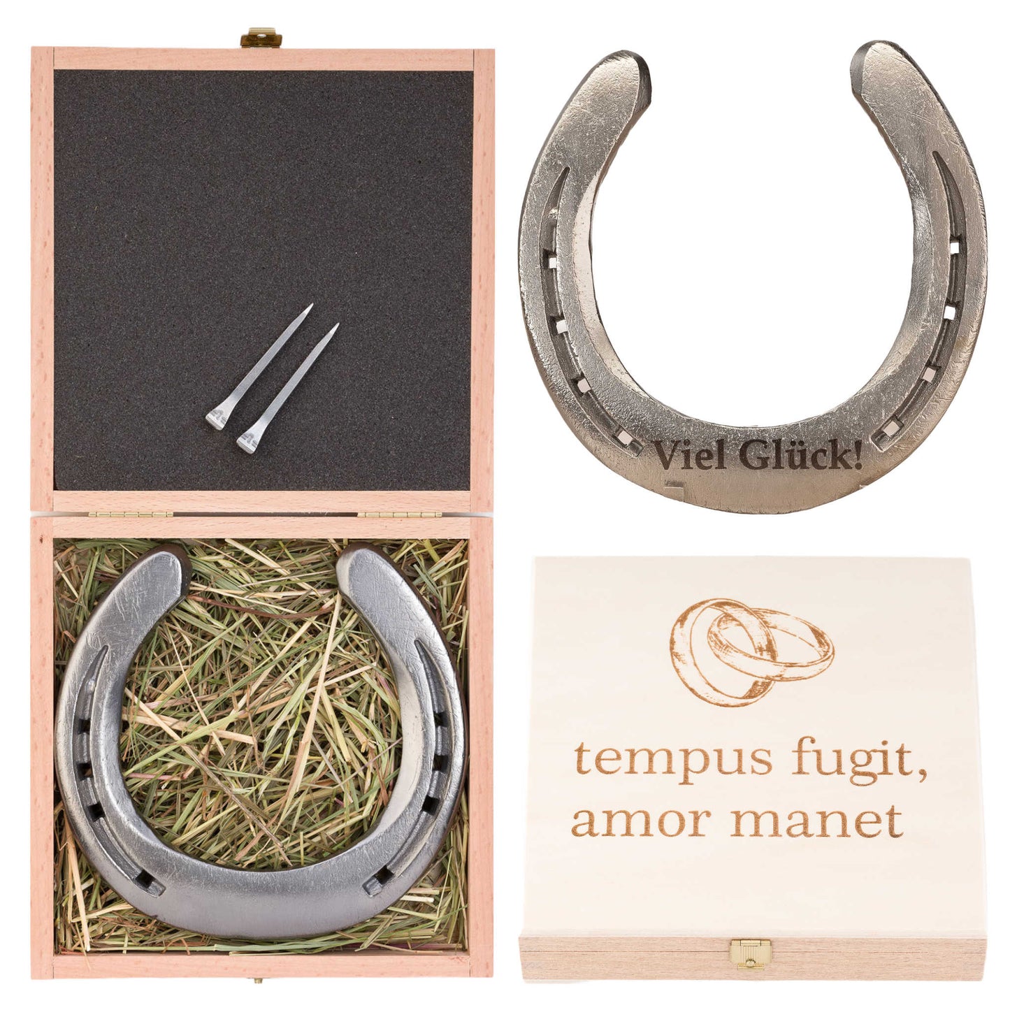 Glueckshufeisen-tempus-fugit-amor manget-Geschenkbox