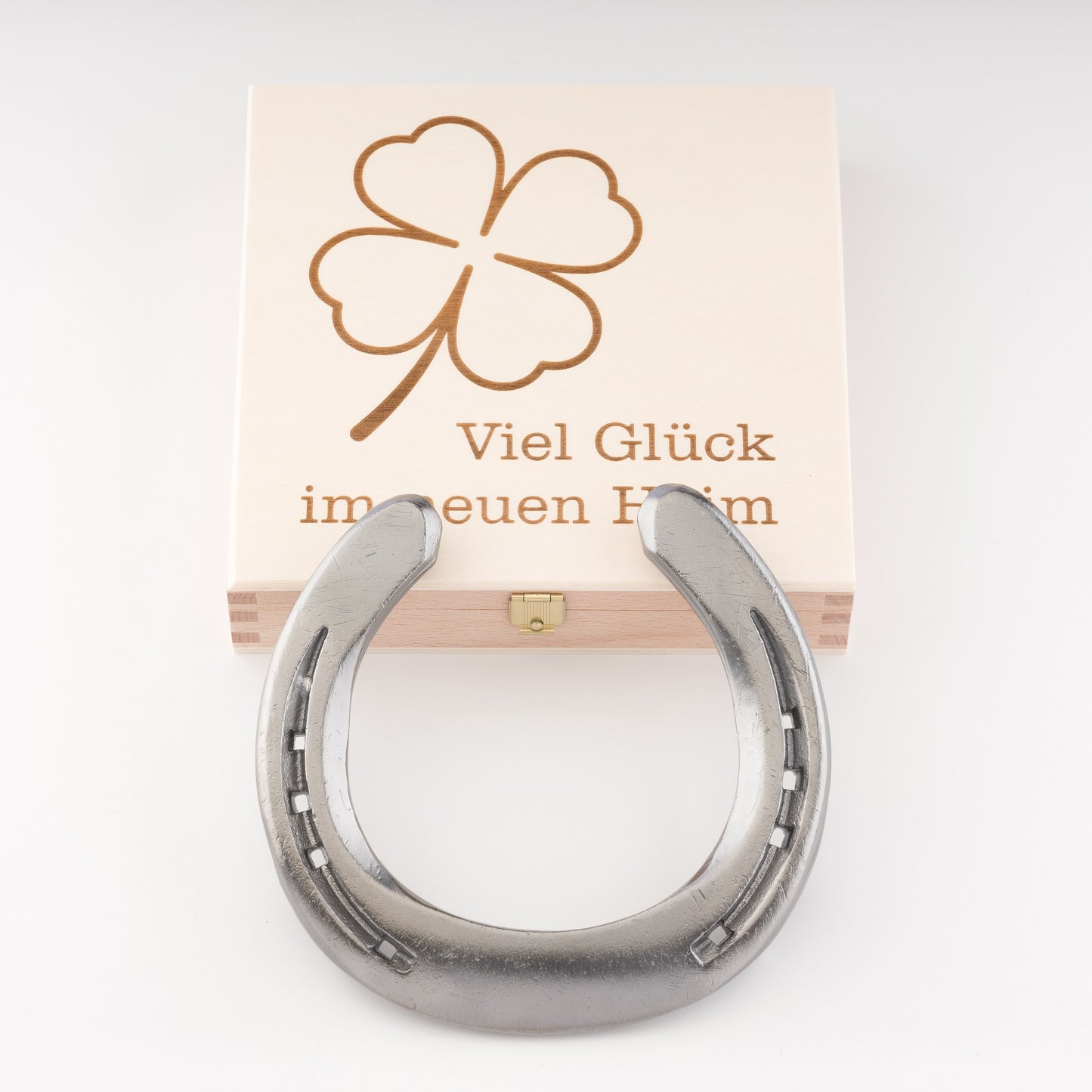 Glückshufeisen mit Geschenkbox "Viel Glück im neuen Heim"