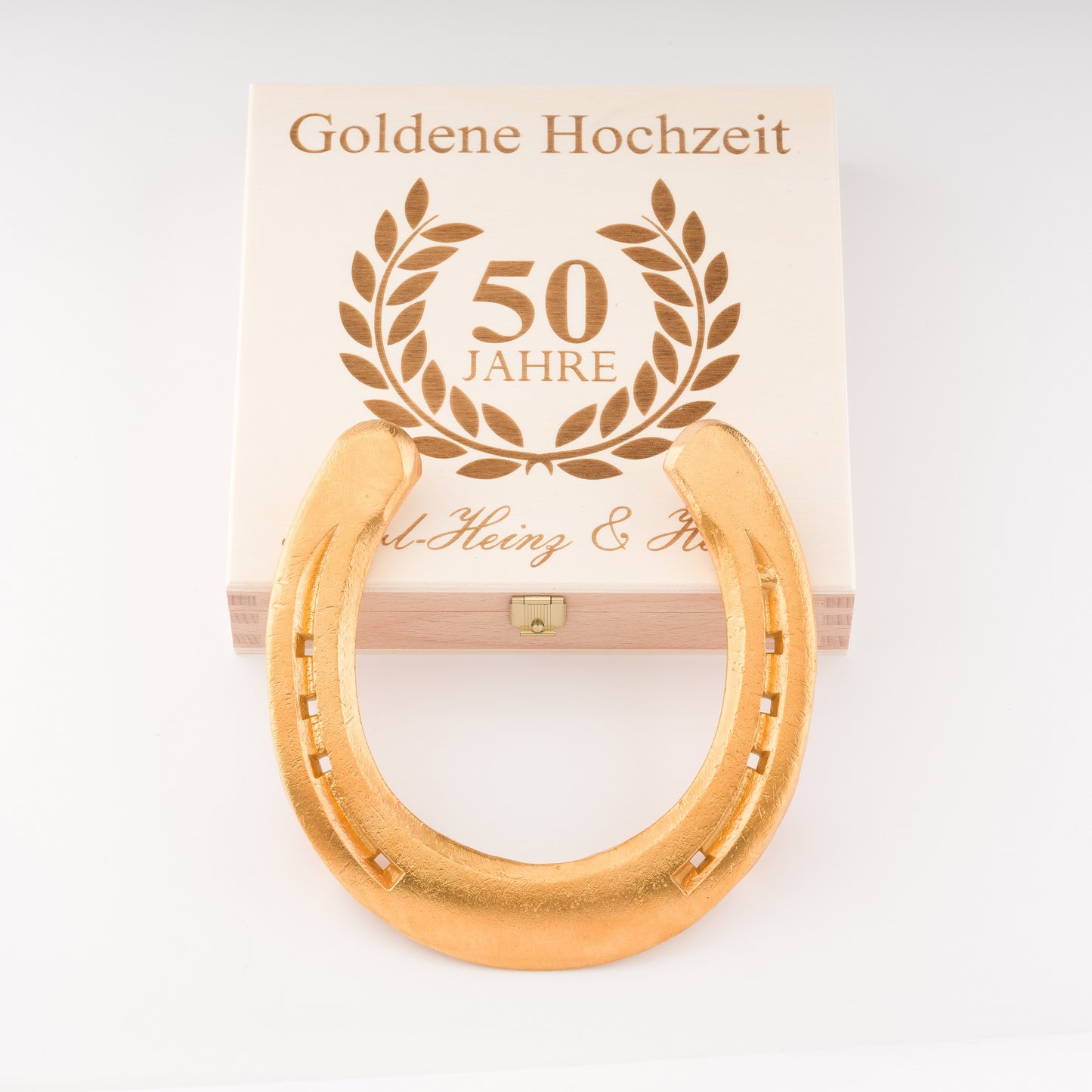 Glückshufeisen mit Geschenkbox "Goldene Hochzeit - 50 Jahre"