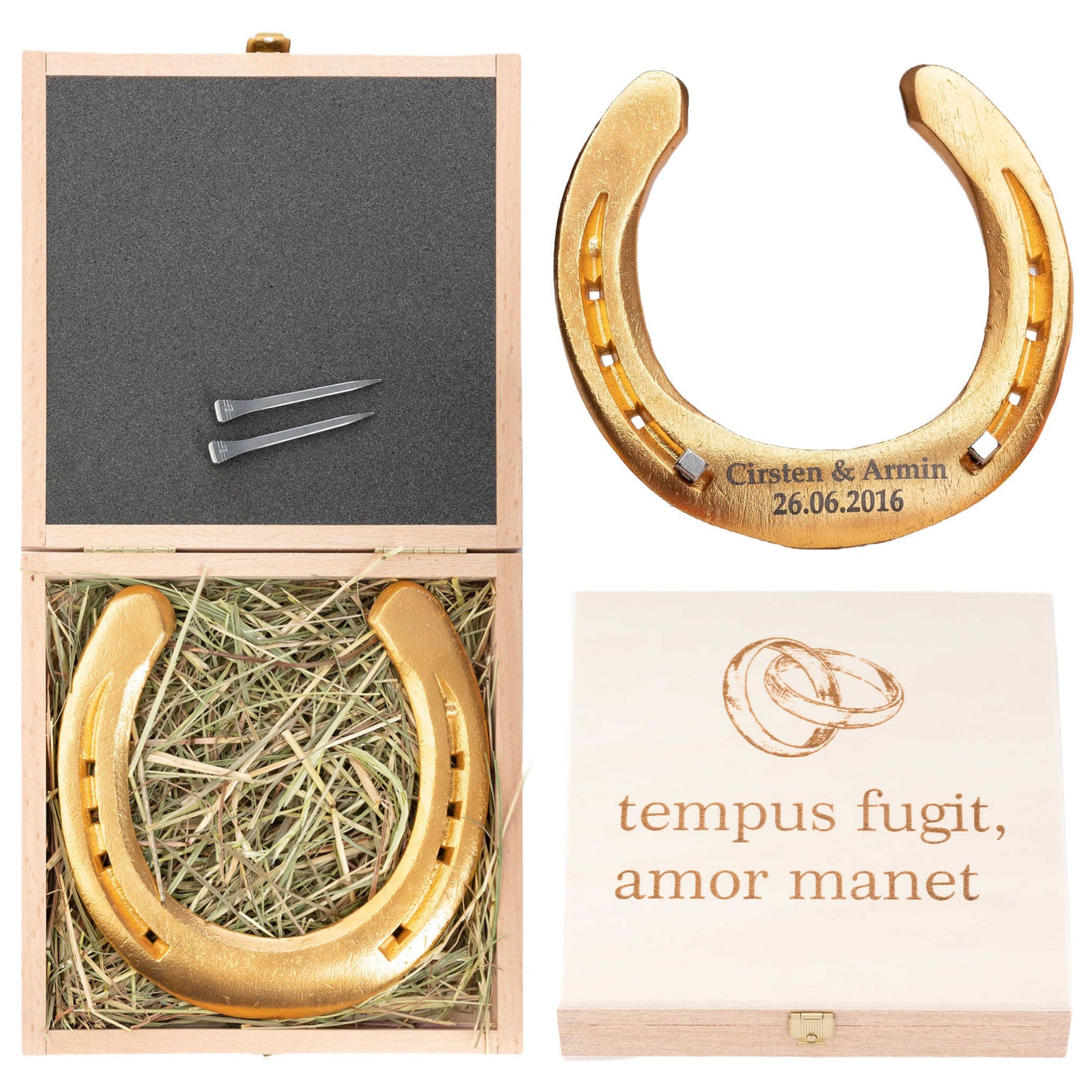 Glückshufeisen mit Geschenkbox "Tempus fugit"