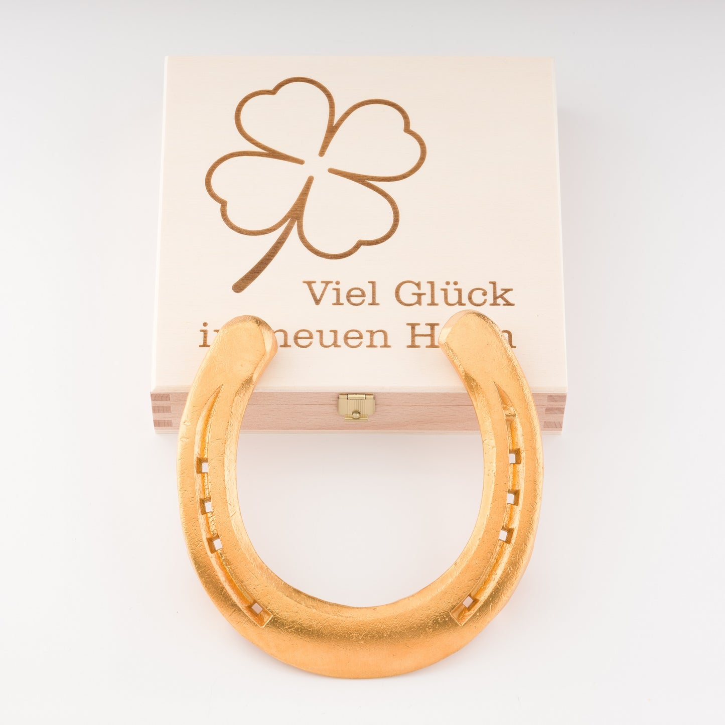 Glückshufeisen mit Geschenkbox "Viel Glück im neuen Heim"