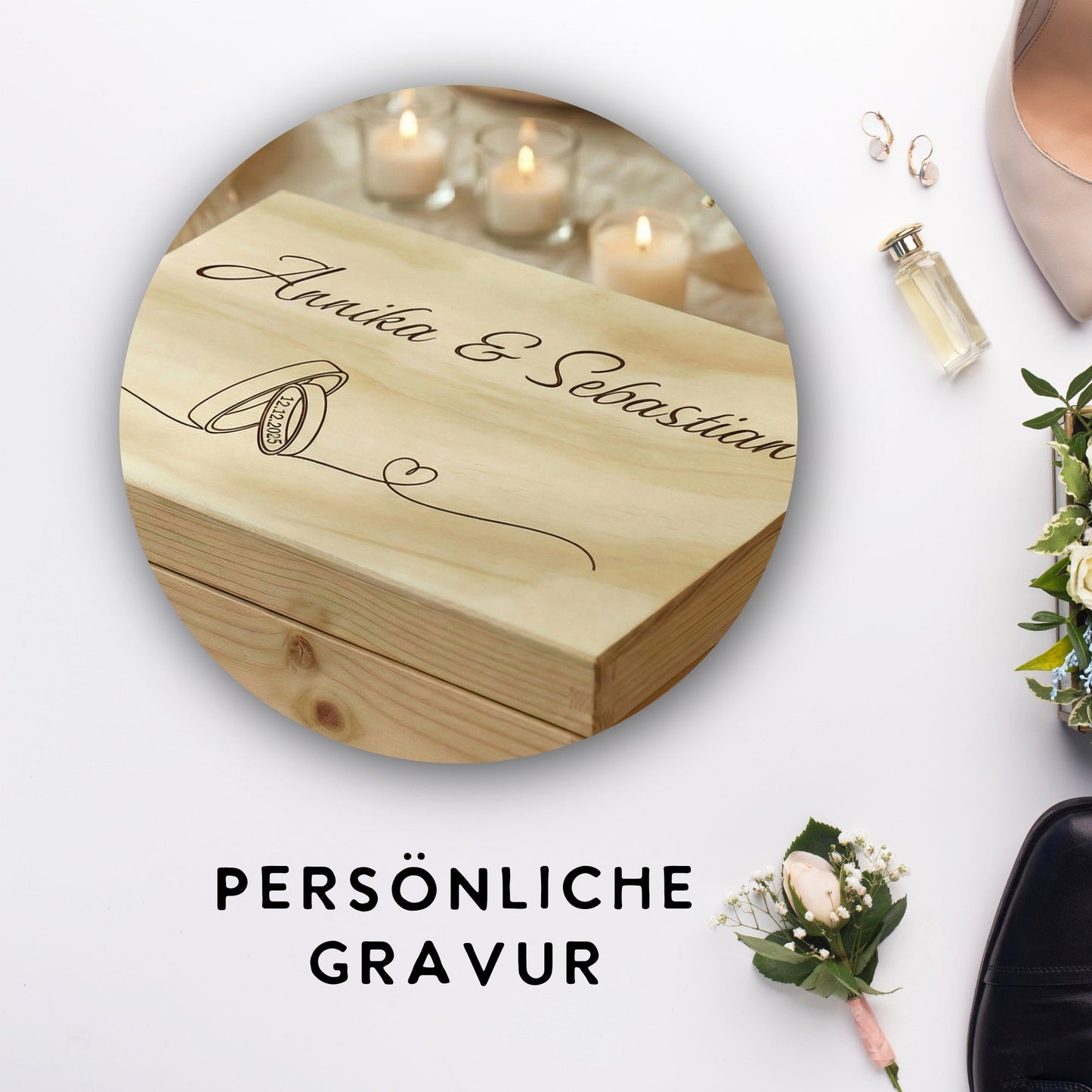 Personalisierte Erinnerungsbox Hochzeit aus Holz – stilvolle Aufbewahrung für Karten, Fotos und Hochzeitsandenken