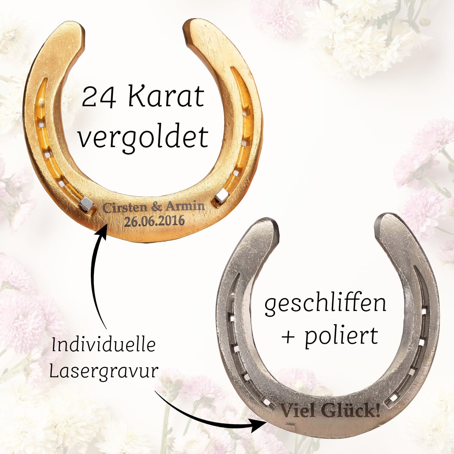 Glückshufeisen mit Geschenkbox „Alles Gute zur Hochzeit“