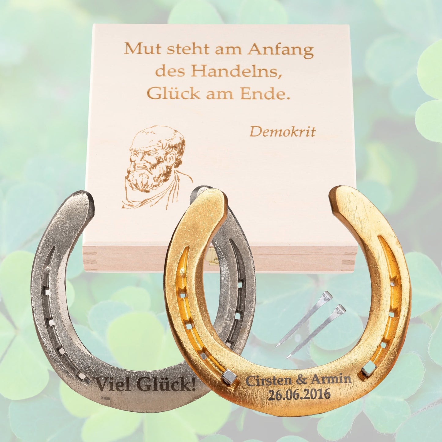 Glückshufeisen mit Geschenkbox "Demokrit"
