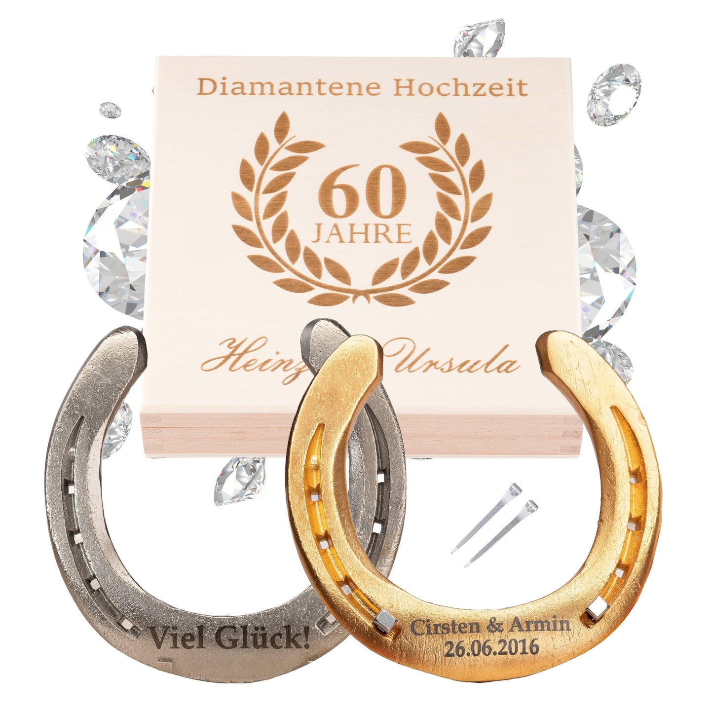 Glückshufeisen mit Geschenkbox "Diamantene Hochzeit - 60 Jahre"