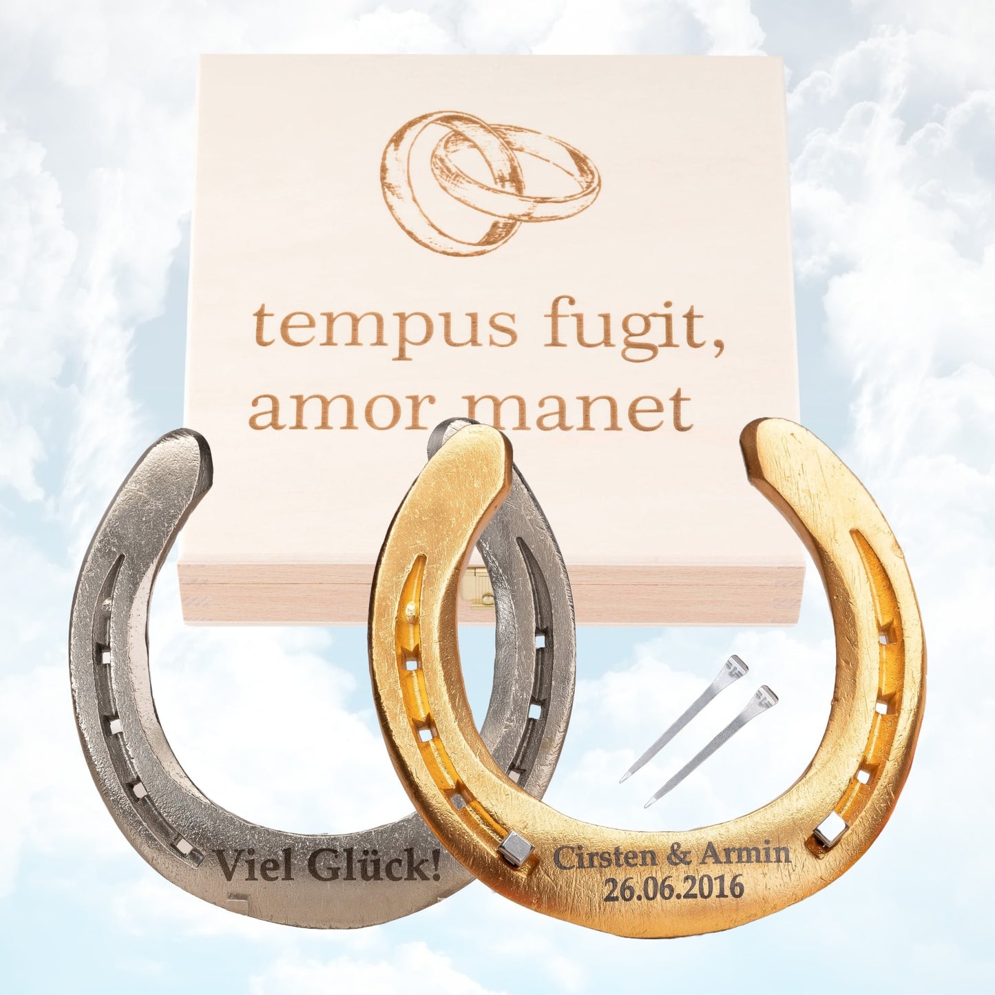 Glückshufeisen mit Geschenkbox "Tempus fugit"