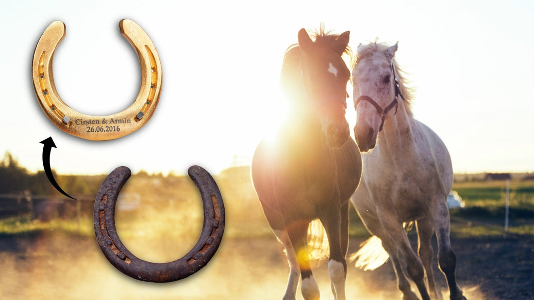 Geschenk für Reiterin: Echte Hufeisen mit Lasergravur und optionaler Vergoldung