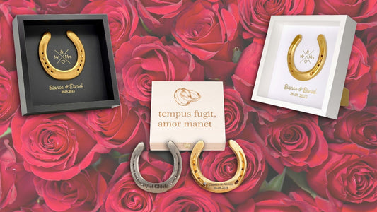 Geschenk zum Hochzeitstag: Echte Hufeisen personalisiert, kreativ und schön