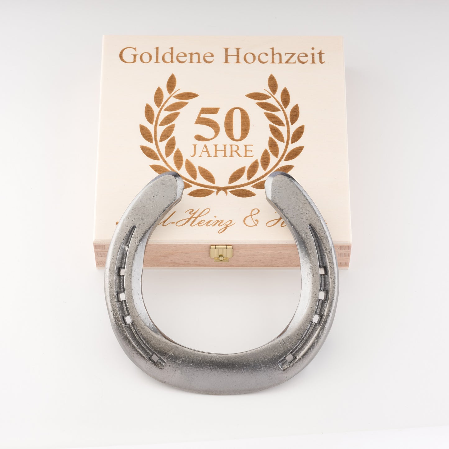 Glückshufeisen mit Geschenkbox "Goldene Hochzeit - 50 Jahre"