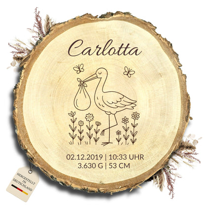 Baumscheibe Geburt "Storch"
