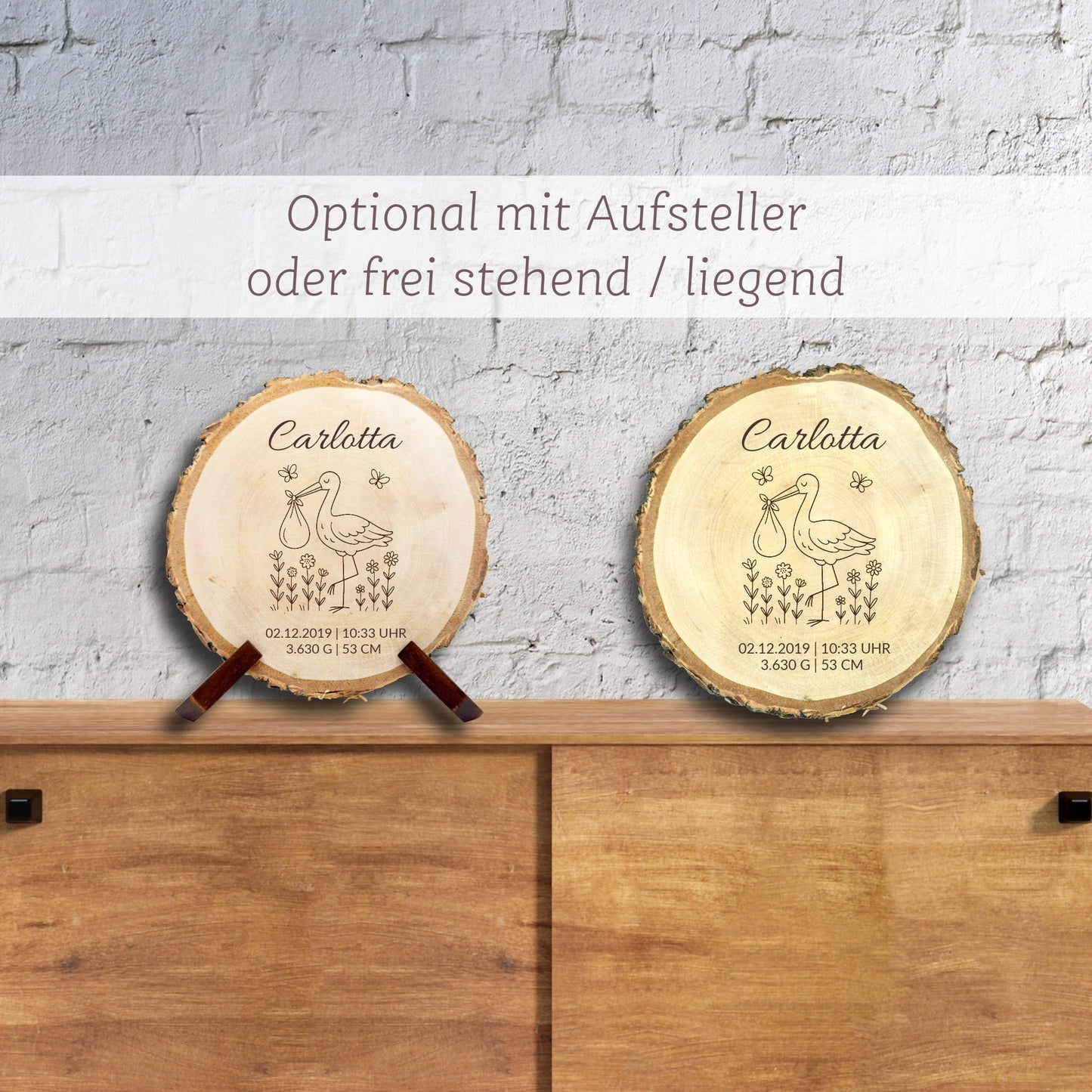 Baumscheibe Geburt "Storch"