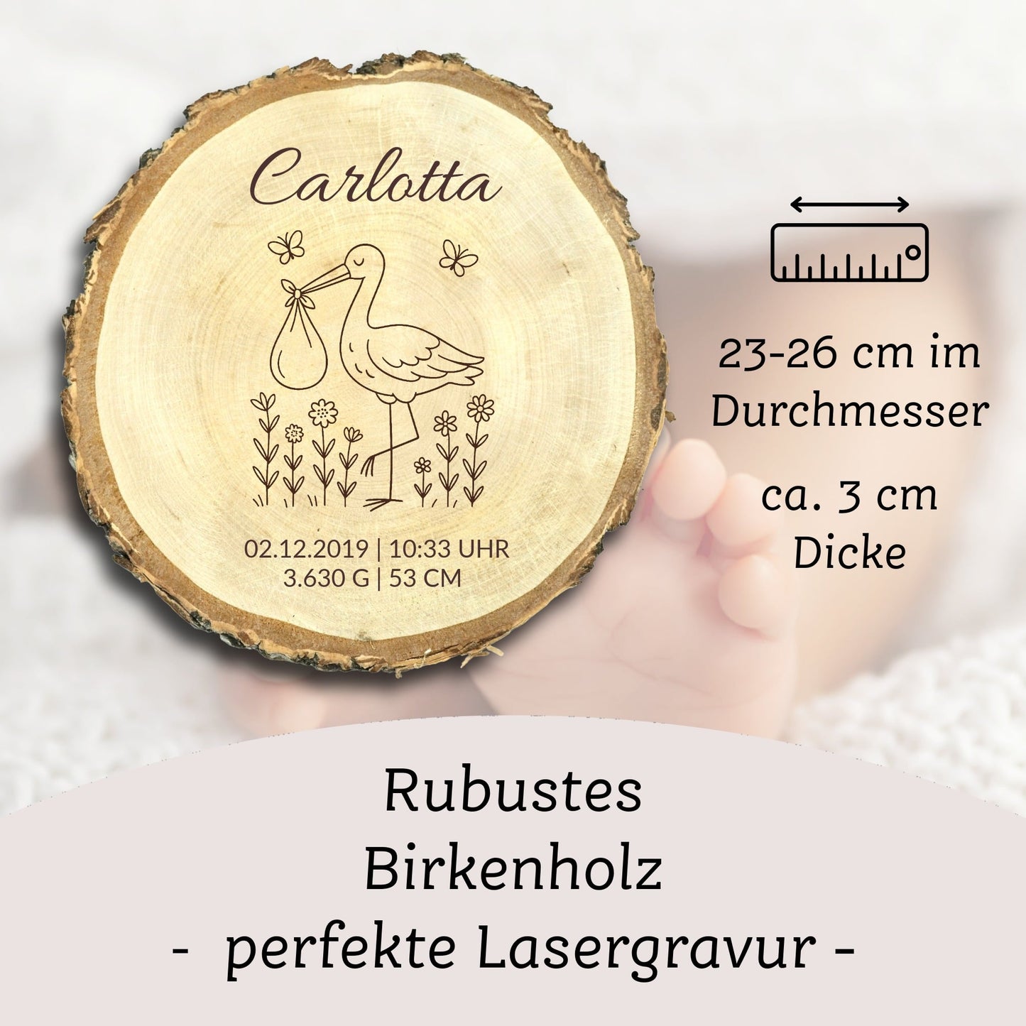 Baumscheibe Geburt "Storch"