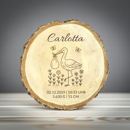 Baumscheibe Geburt "Storch"