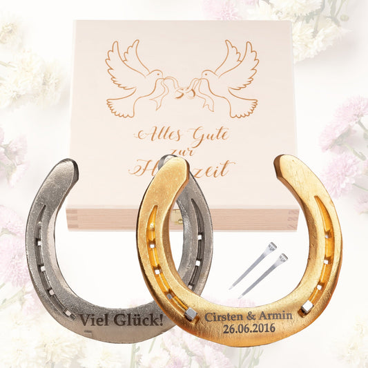 Glückshufeisen mit Geschenkbox „Alles Gute zur Hochzeit“