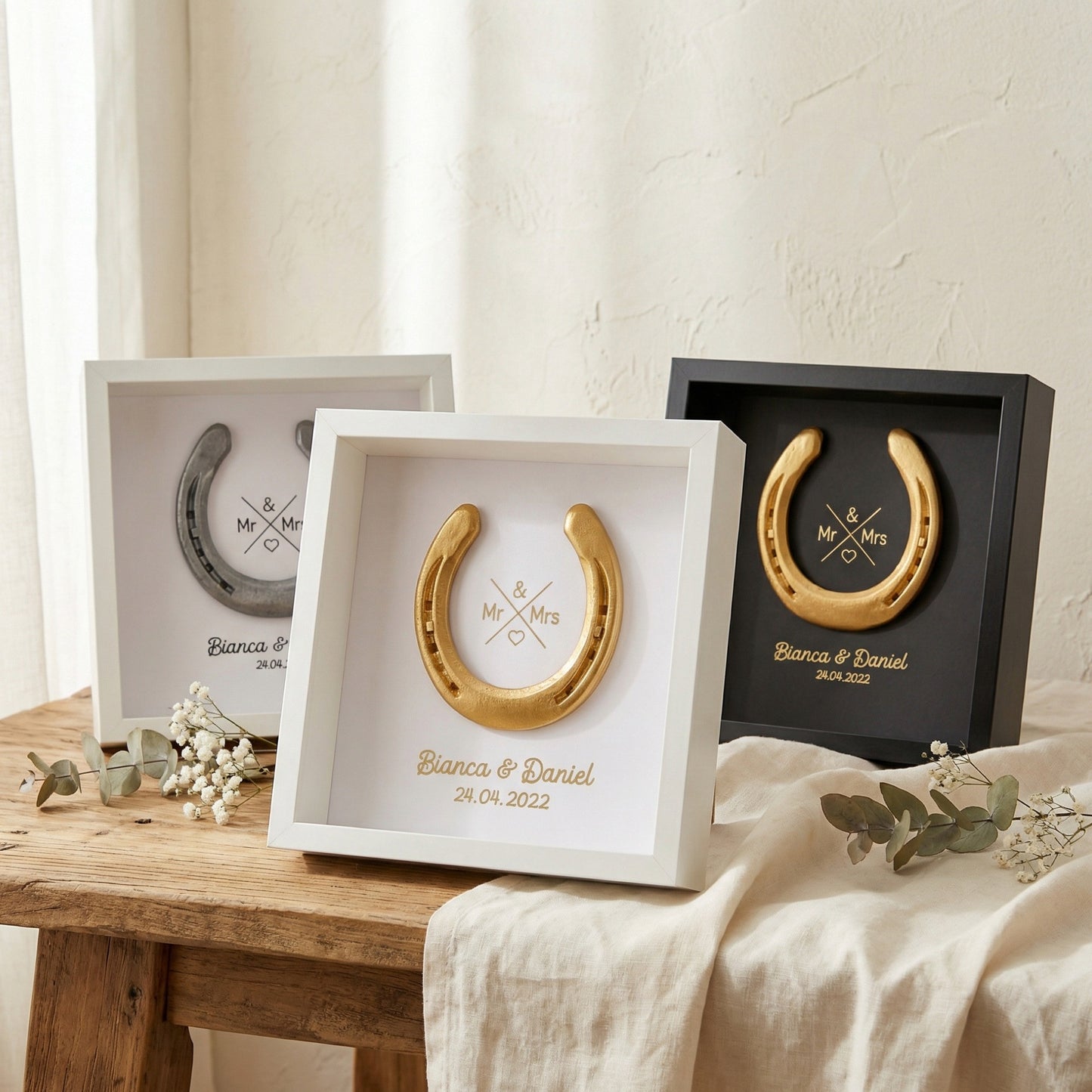 personalisiertes Glückshufeisen zur Hochzeit mit Gravur