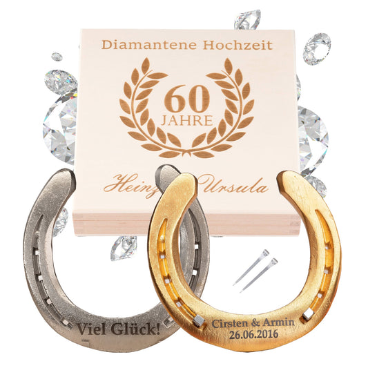 Glückshufeisen mit Geschenkbox "Diamantene Hochzeit - 60 Jahre"