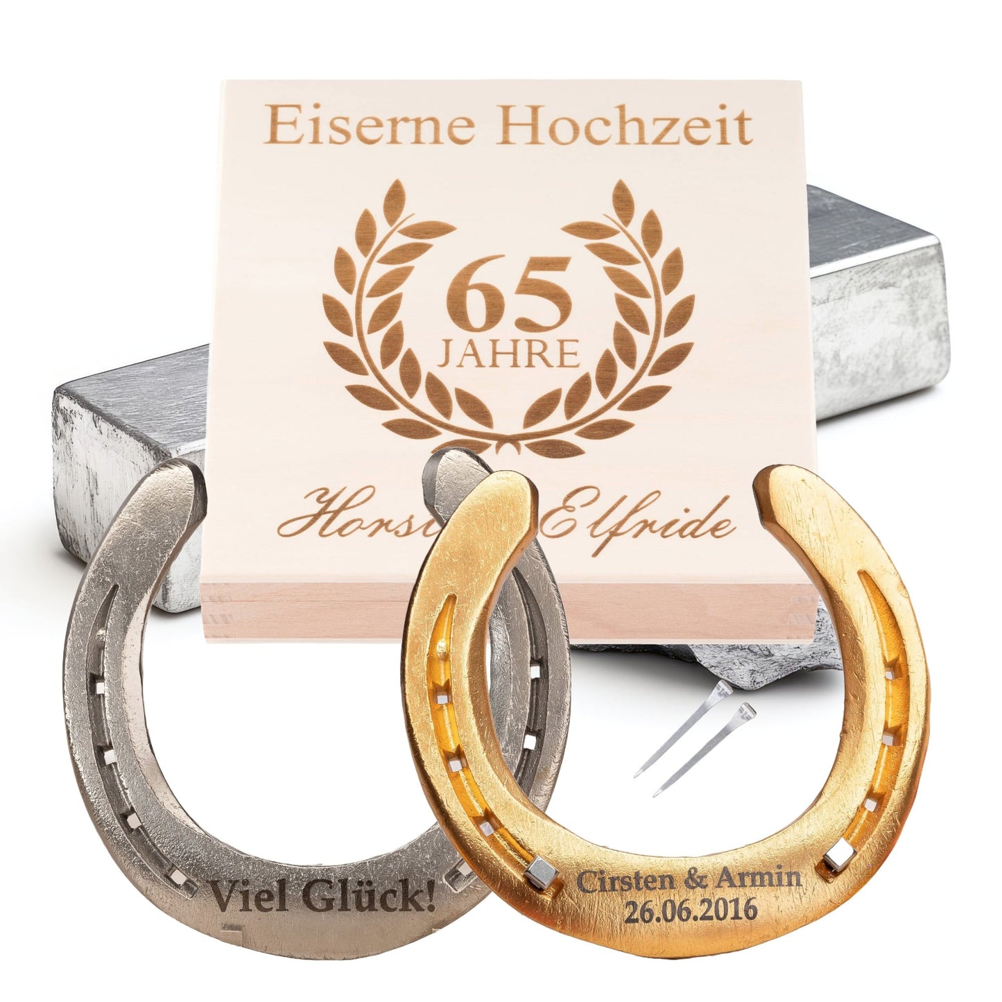 Glückshufeisen mit Geschenkbox "Eiserne Hochzeit"