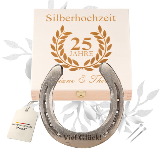Glückshufeisen mit Geschenkbox "Silberhochzeit - 25 Jahre"